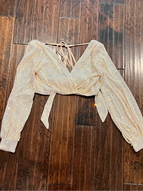 Adika Tops - Adika Sparkly Sequin Long Sleeve Wrap Crop Top
